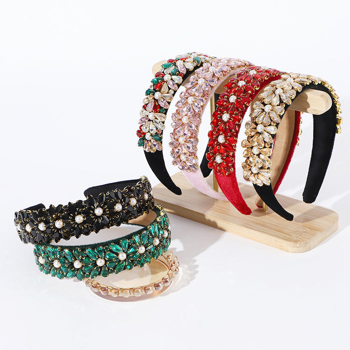 Wholesale Baroque New Half-Flower Novel Stained Glass Diamond Headband Retro Headwear Women' s Full Diamond Exquisite Simple Hair Accessories