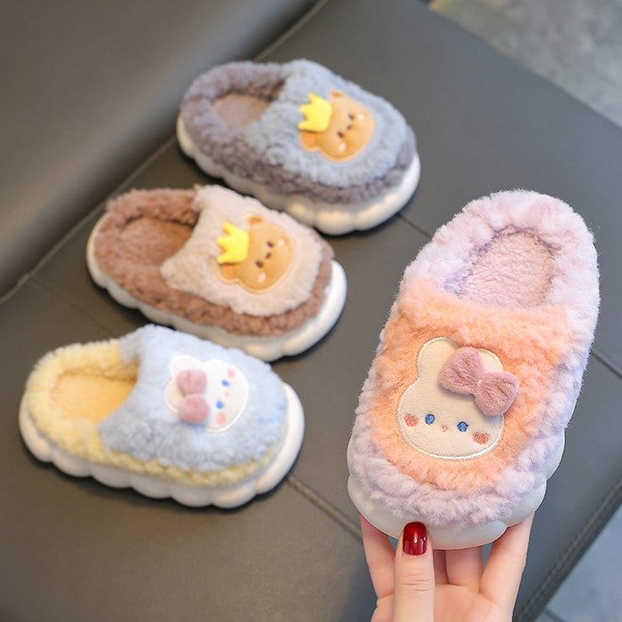 Wholesale Winter Children's Cotton Slippers for Boys and Girls Warm Non-slip Plush Parent-child Bag Baby Furry Cotton Slippers JDC-SP-Langd005