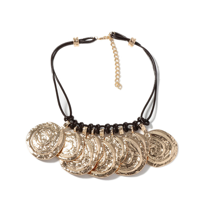 Wholesale Alloy Round Coin Multi-layer Leather Rope Necklace Casual Daily Women