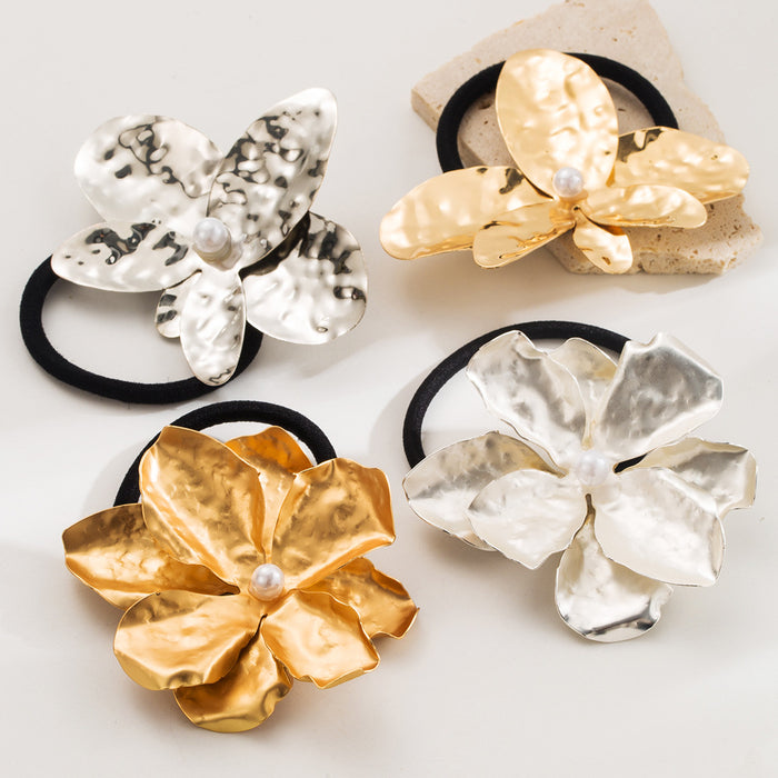 Wholesale flower metal high elastic hair ring sweet flower head rope hair accessories