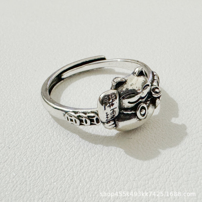 Wholesale Lucky Cat Lucky Ring, Female Open Finger Ring, Simple Retro Ring