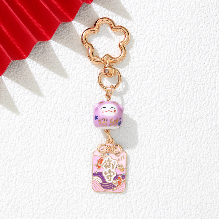 Wholesale Ins Style Lucky Cat Plum Blossom Keychain Zinc Alloy Decorative Accessory