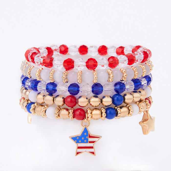 Wholesale Soft ceramic bracelet set, personalized alloy drip oil national flag pendant bracelet