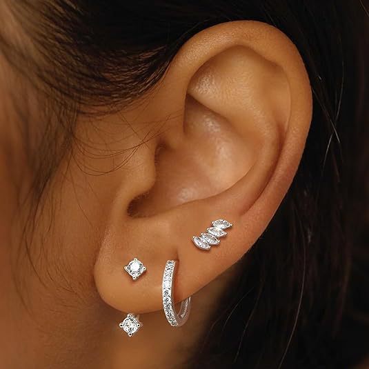 Wholesale Real gold copper set with zircon and full diamond earrings, single ear set, circle set with diamond earrings