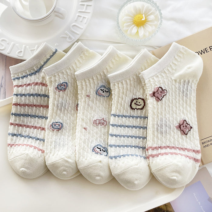 Wholesale Short socks with hollow out and breathable thin design, ultra-thin, cute, cartoon and versatile