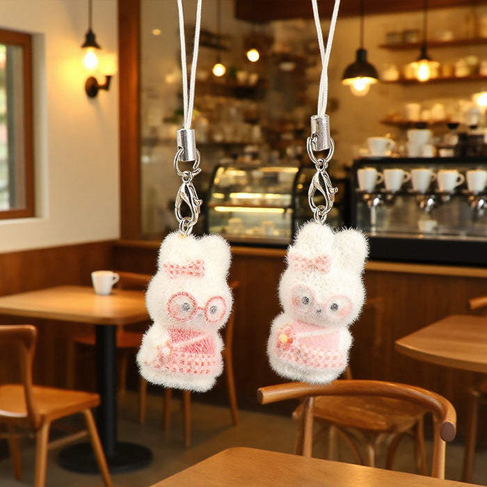 Wholesale Resin flocked  little bunny keychain car key ring pendant