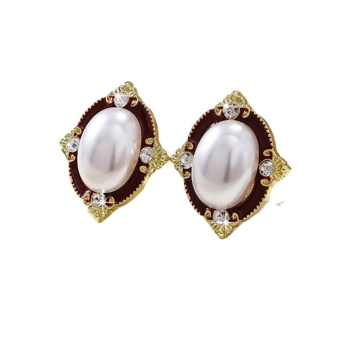 Wholesale Retro Palace Style Alloy Rhinestone Pearl Earrings MOQ≥2