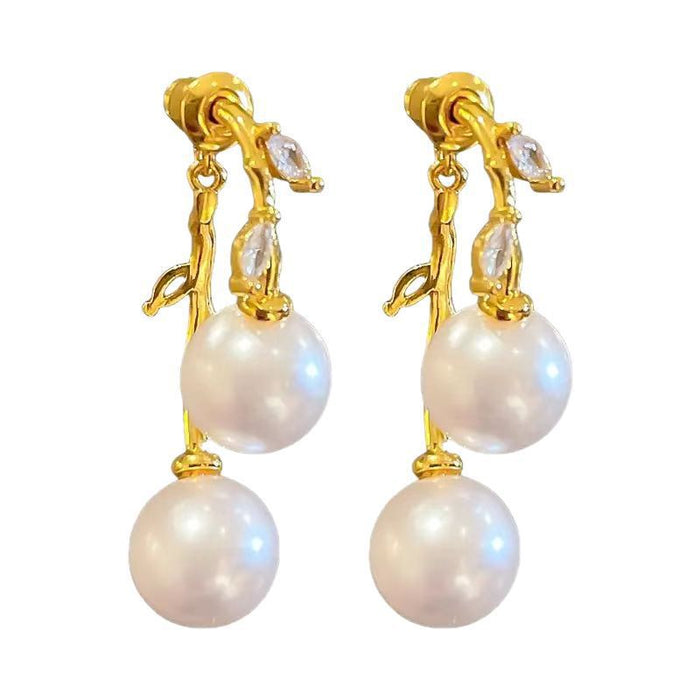Wholesale A pair of cross leaf pearl earrings with light luxury temperament, fashionable and versatile ear accessories