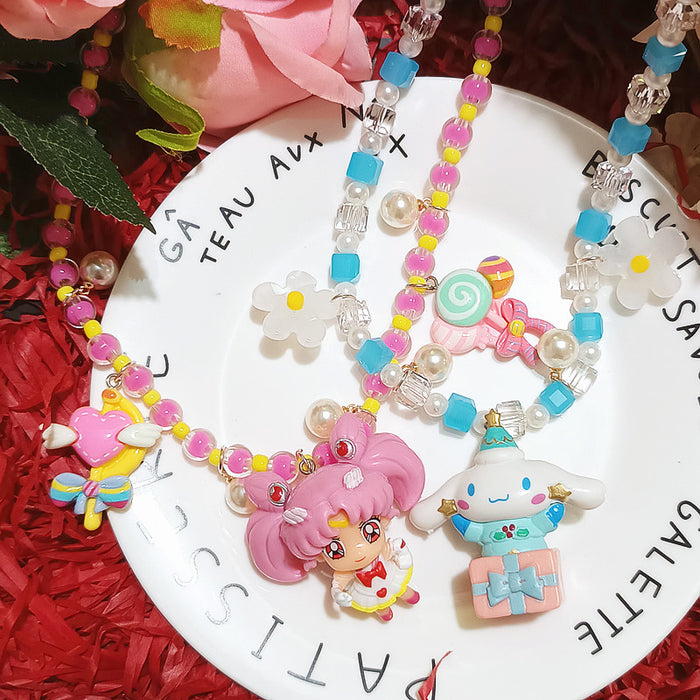 Wholesale Hand-made Crystal Beaded Cartoon Little Rabbit Gift Neck Chain Clavicle Chain Short Necklace Neck Chain for Women