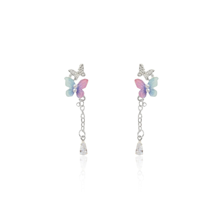 Wholesale Resin pearl butterfly earrings with tassels and silver needles, sweet temperament, light luxury, high-end feel, versatile earrings