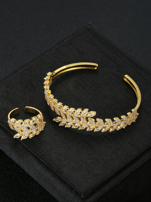 Wholesale Zircon Bracelet Ring Set Women' s Open Bracelet Bracelet Leaf Bracelet Daily Wear