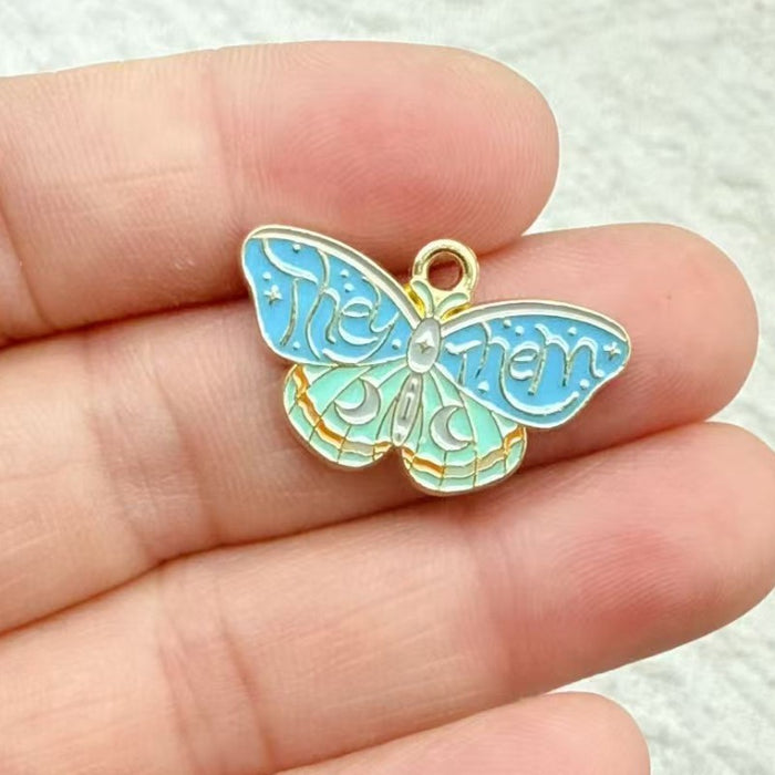 Wholesale 10pcs Colorful Alloy Butterfly and Moth DIY Bracelet Necklace Keychain Pendant