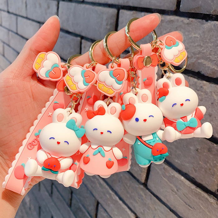 Wholesale Cartoon Bow Tie Rabbit Keychain PVC Car Key Accessory Gift