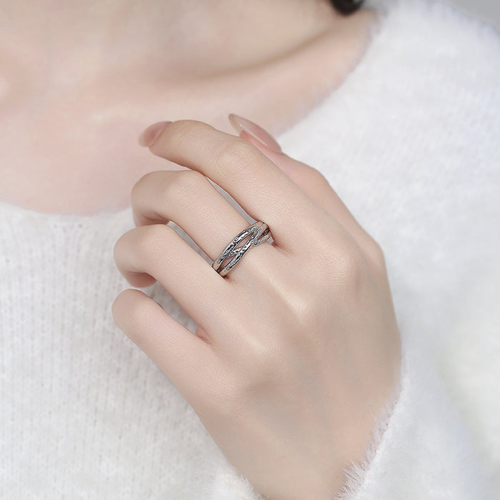 Wholesale New niche versatile open-end ring with fashionable and sparkling lines, staggered multi-layer winding, and crossed index finger ring