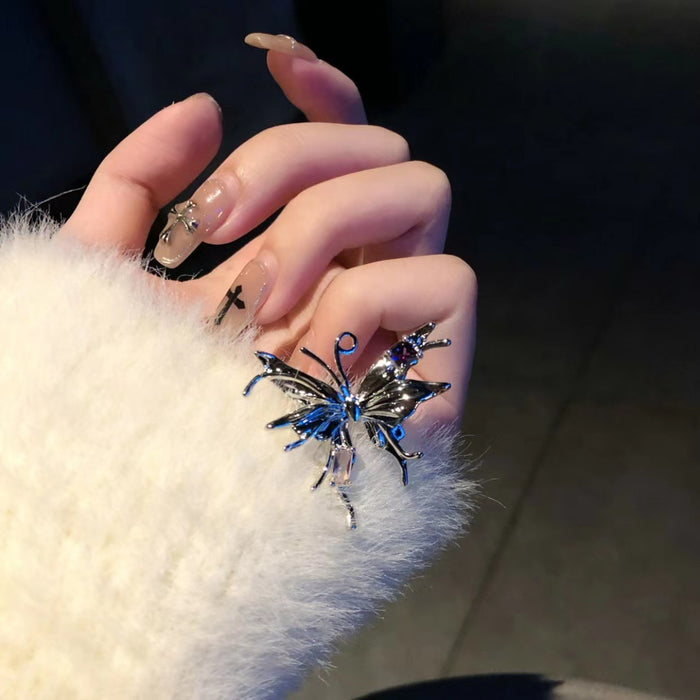 Wholesale Colorful liquid metal wind butterfly ring, niche, exaggerated, fashionable, decorative ring, personalized index finger ring