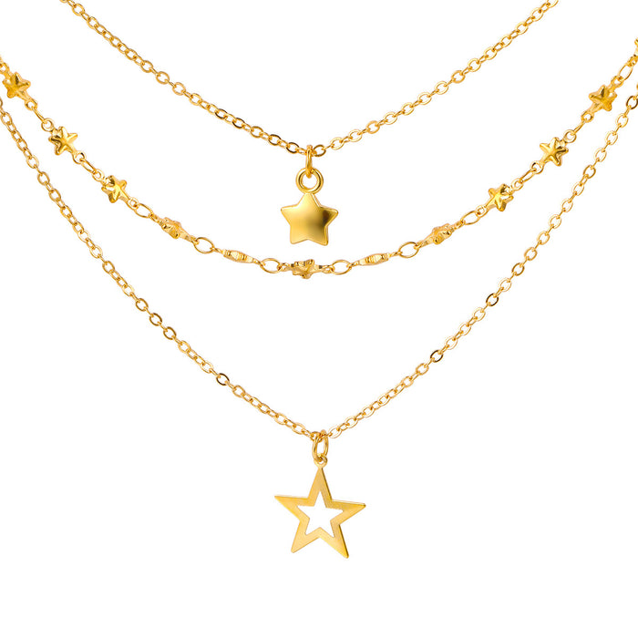 Wholesale hollow five-pointed star pendant necklace  multi-layered clavicle chain for women