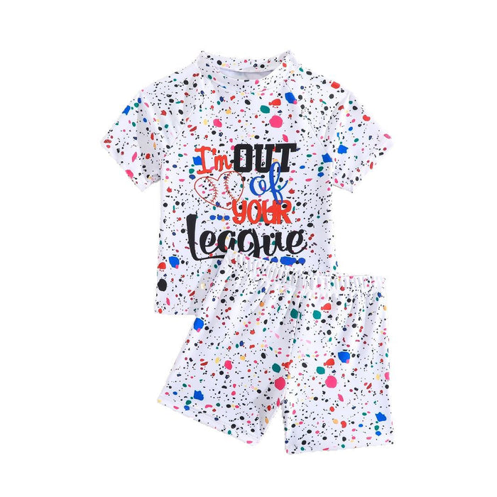 Wholesale Short sleeved shorts casual suit with splashed ink print t-shirt two-piece set, fashionable slimming sportswear