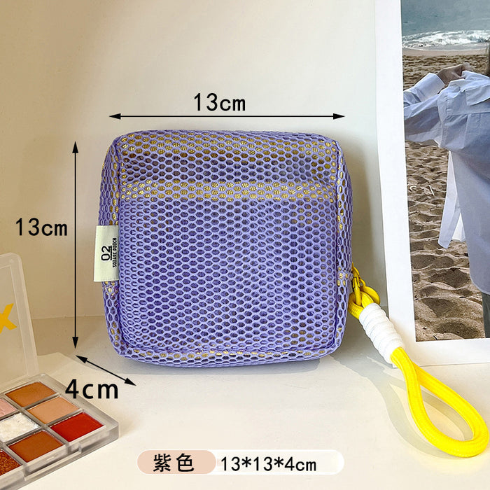 Wholesale mini coin purse large capacity mesh cosmetic bag dopamine mesh cloth lady mouth red envelope color