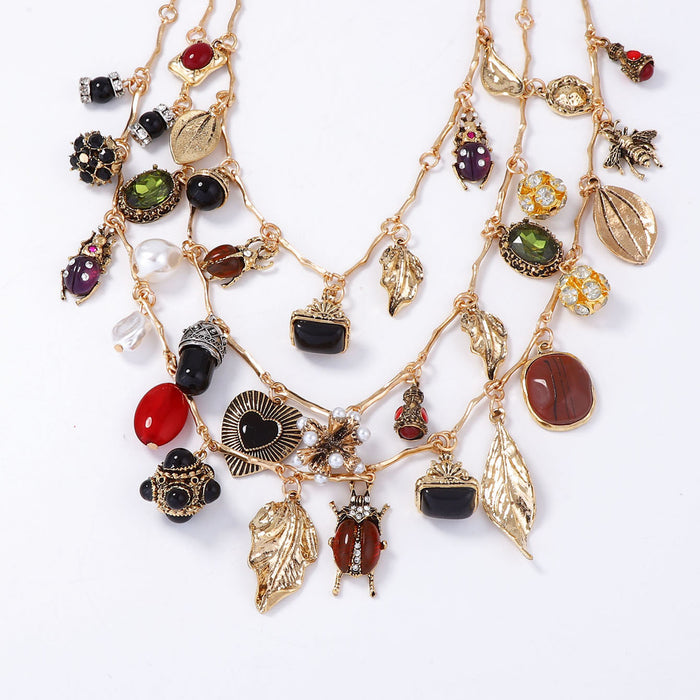 Wholesale Multi-layered Wear Design Retro Pendant Insect Leaf Love Geometry Necklace