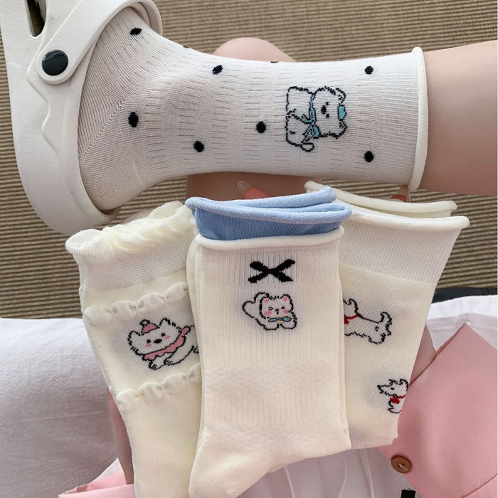 Wholesale Cartoon tube socks, cute pile socks, mesh breathable lace socks