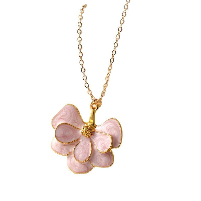 Wholesale Drip oil flower necklace, fashionable retro petal collarbone chain with accessories