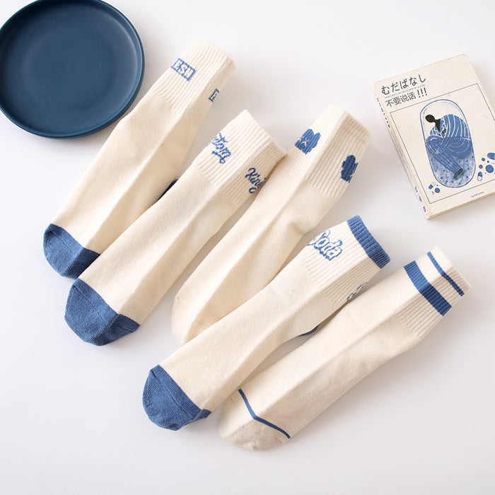 Wholesale Letter socks, short socks, simple stripes, niche design, mid tube sports men's socks, college style