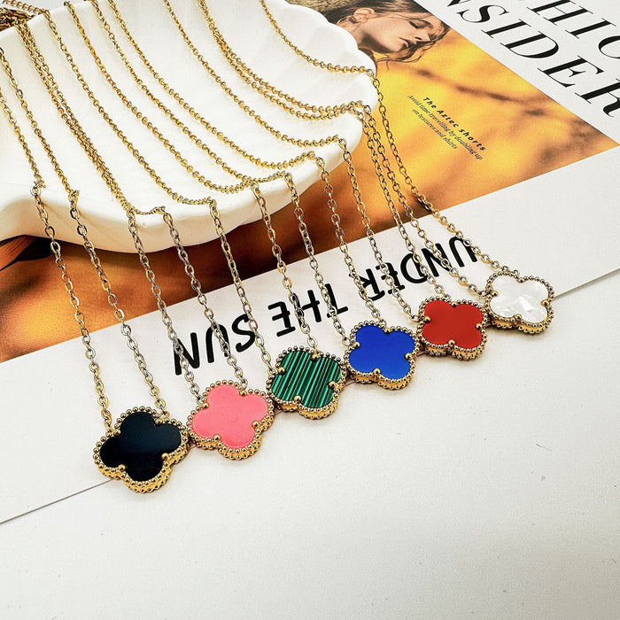 Wholesale Stainless steel double-sided mother of pearl clover necklace with light luxury and high-end feel