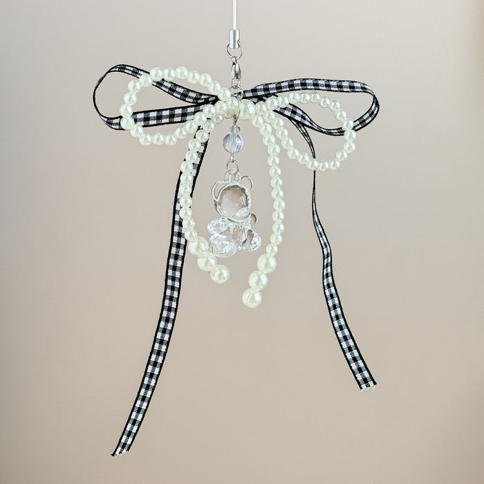 Wholesale Ribbon Bow Mobile Phone Chain Cute Bear Bag Hanging Jewelry Beaded Keychain