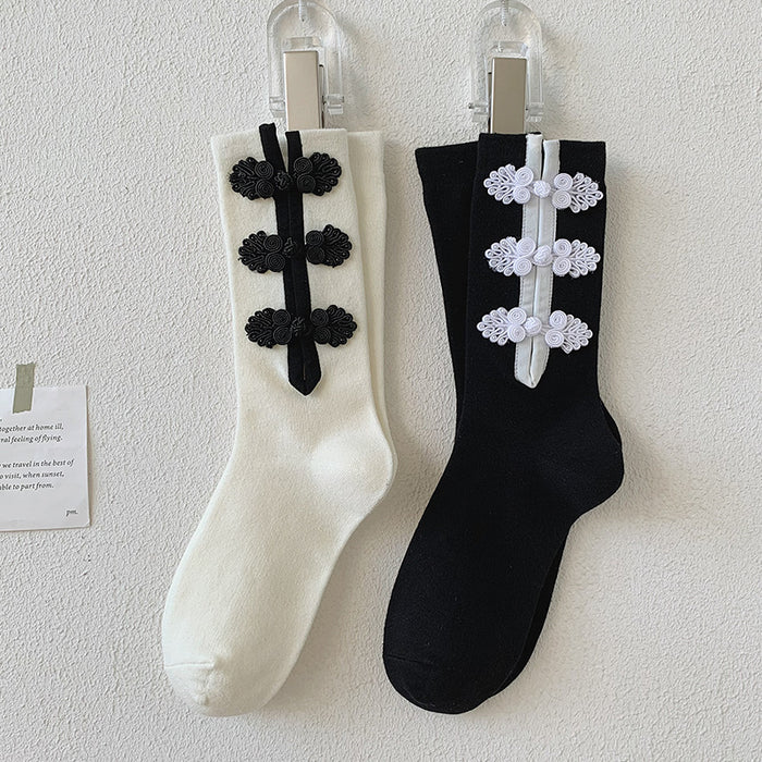 Wholesale Retro mid length socks with buckle and contrasting colors