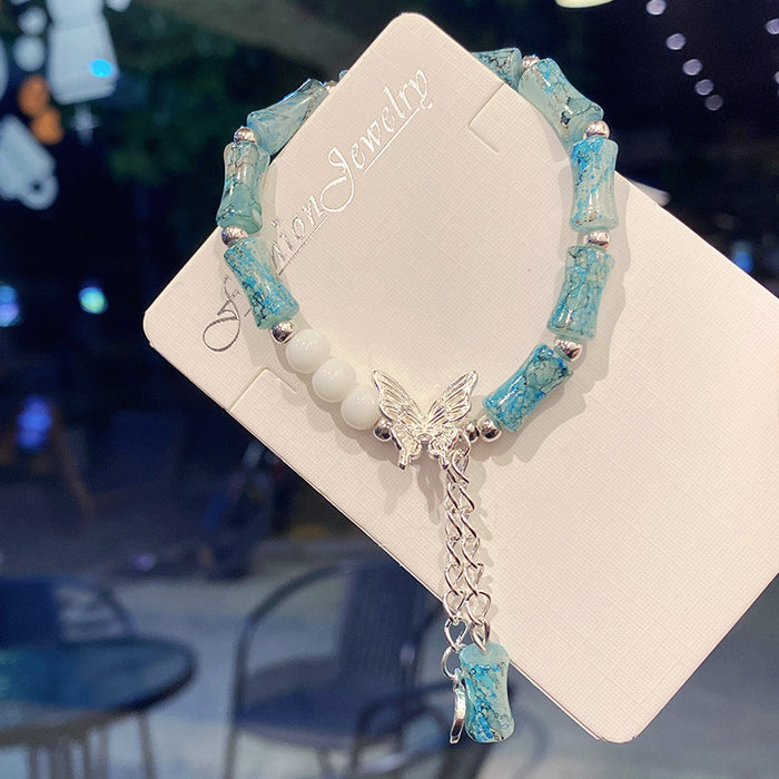 Wholesale Bamboo Butterfly Bracelet Blue Handmade Glass Beads