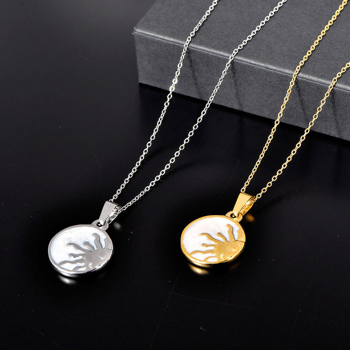 Wholesale  Simple Popular Steel Natural Shell Sun Totem Pendant Necklace