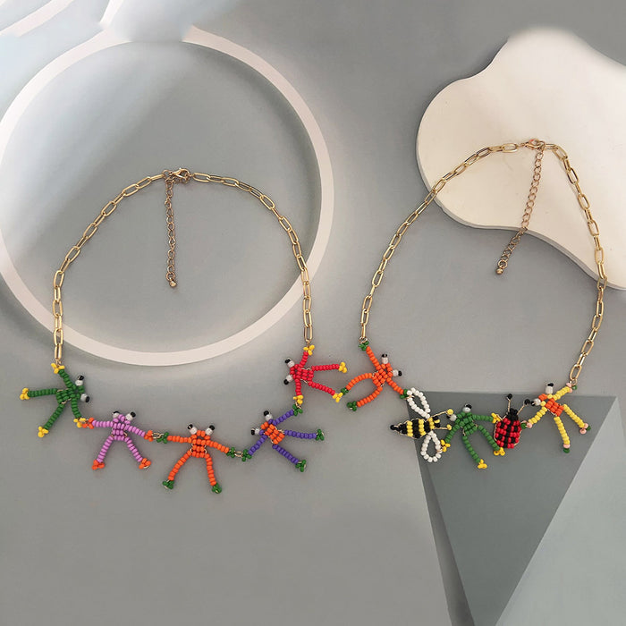 Wholesale Hand-woven Frog Bee Animal Pendant Chain Necklace