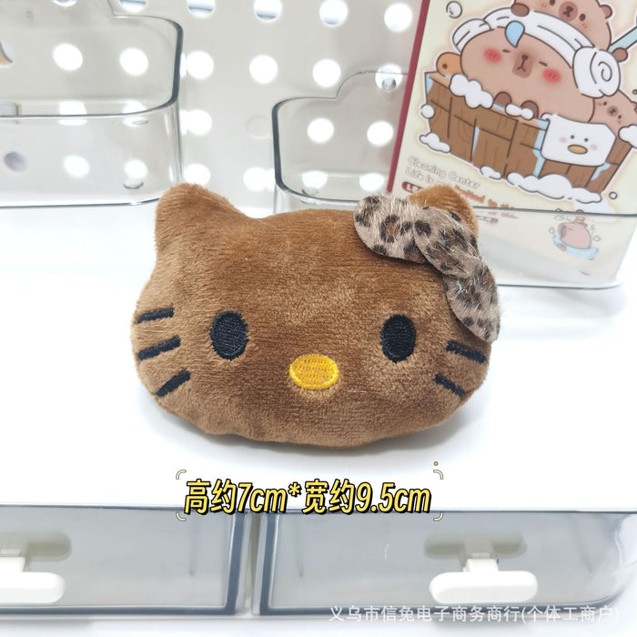 Wholesale Cute Leopard Print Cat Squeaks Pendant Black Leather Plush Brooch Brown Cat Keychain Bag Decoration Accessories
