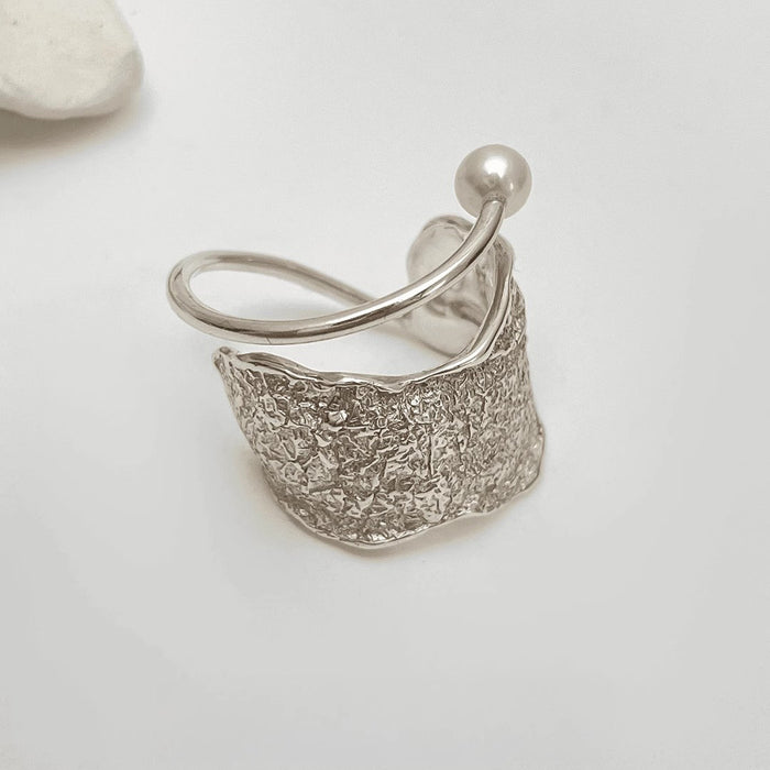 Wholesale Geometric Line Texture Ring Simple Light Luxury Double Layer Niche Silver Plated Open Mouth Food Ring