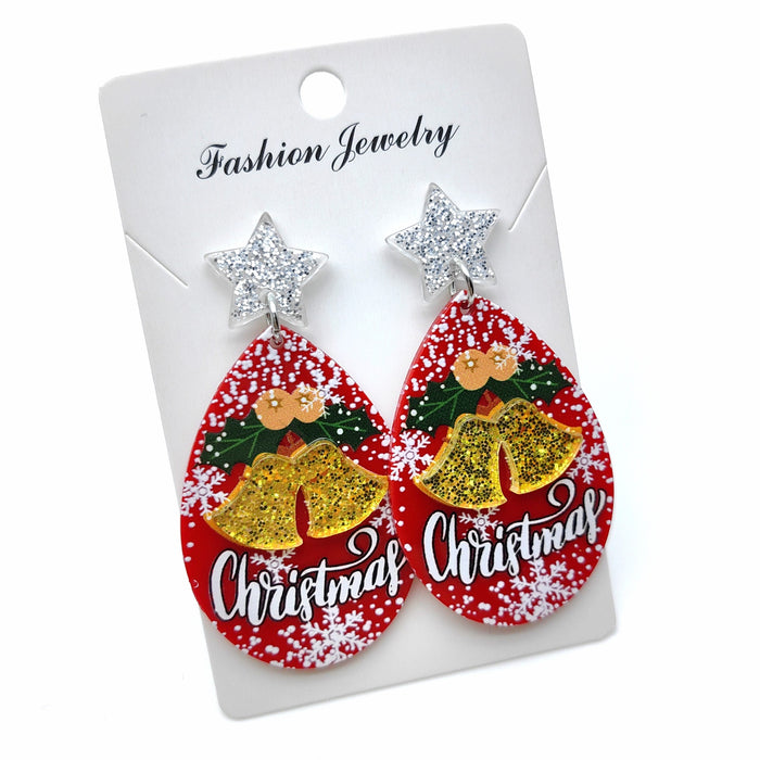 Wholesale Christmas acrylic double-layer three-dimensional earrings Christmas tree bells bright color holiday party earrings