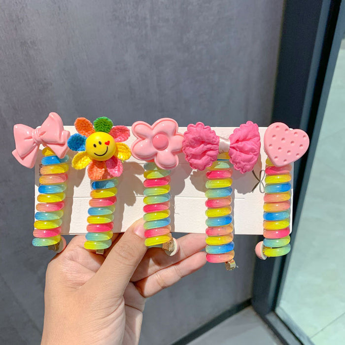 Wholesale Rainbow Children' s Phone Cord Hair Scrunchies Cute Cartoon Colorful Rubber Band
