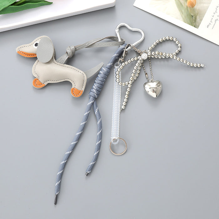 Wholesale Leather bow heart pendant luggage keychain lanyard accessories single buckle tassel pendant accessories