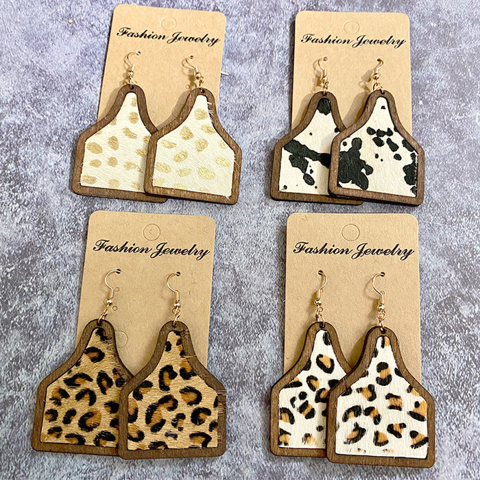 Wholesale Western earrings classic leopard print cow genuine leather horse hair inlaid Cow brand earrings bohemian jewelry supply