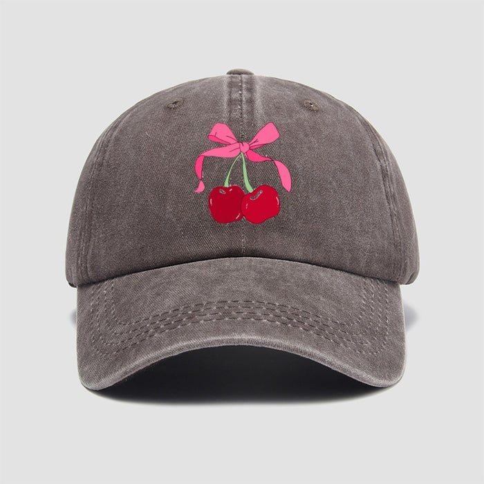 Wholesale Cherry bow baseball cap embroidered retro washed duckbill cap versatile new hat