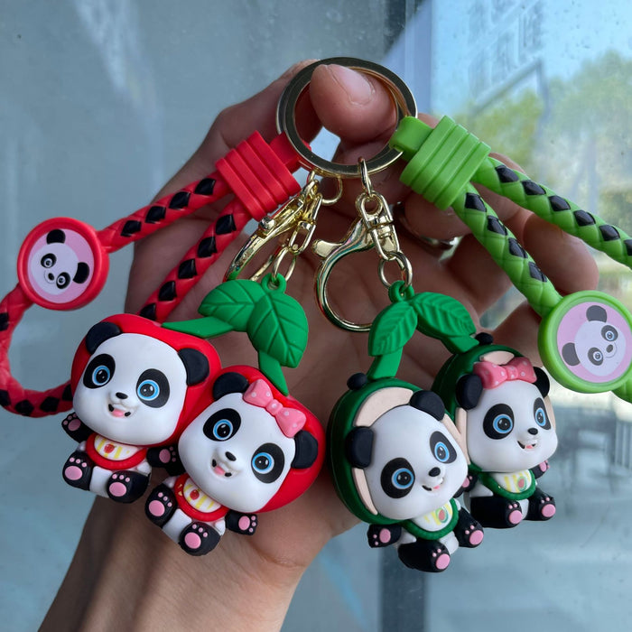 Wholesale Cute couple panda keychain cartoon figurine student backpack pendant small gift car keychain pendant