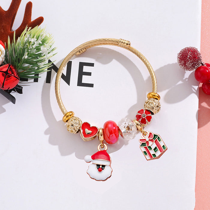 Wholesale Christmas  Reindeer Snowflake Beaded Bracelet Stainless Steel MOQ≥2