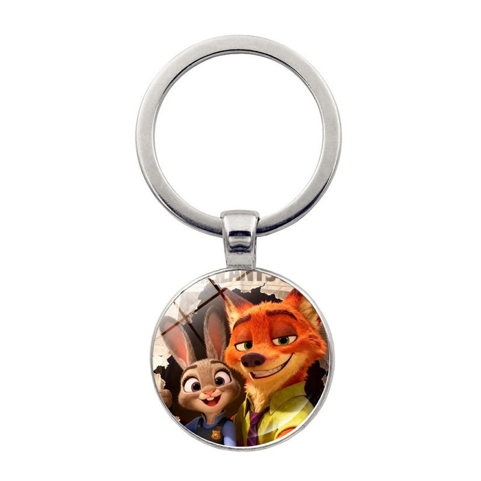 Wholesale Cute round cartoon pendant keychain made of glass