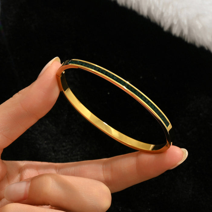 Wholesale Gold Tone Titanium Steel  Bangle Set With Rhinestone Row Trendy Jewelry Accessory For Party Or Everyday Gift
