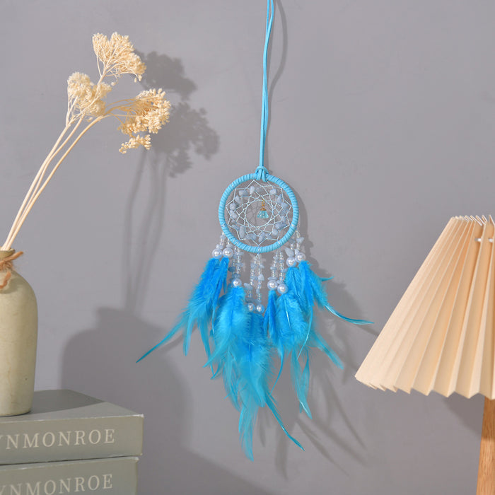 Wholesale Crystal car pendant exquisite interior decoration feather dream catcher net wind chime rearview mirror interior decoration