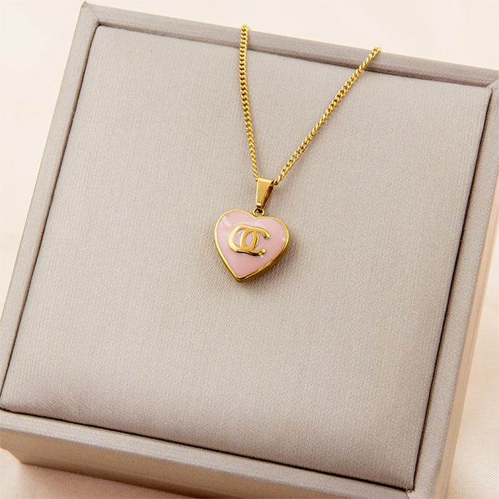 Wholesale Light luxury niche letter peach heart design, versatile and simple collarbone chain accessory