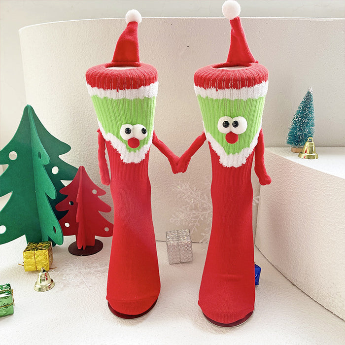 Wholesale Red magnetic Christmas hand socks female couple new year long cotton socks gift socks