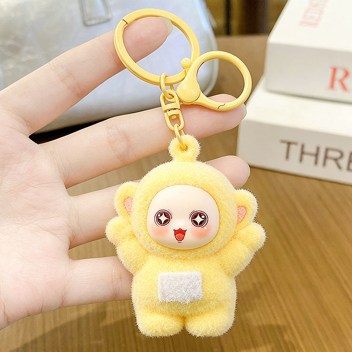 Wholesale Cute PVC Cartoon Keychain Pendant Flocking Key Ring Accessory for Kids minimum quantity：2