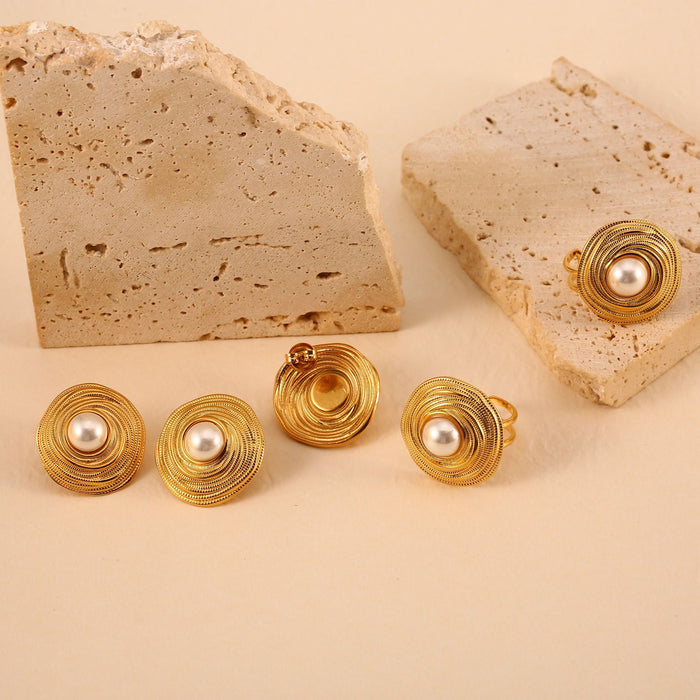 Wholesale Fashionable temperament, stainless steel circle pearl earrings, high-end thread earrings with open ring wholesale