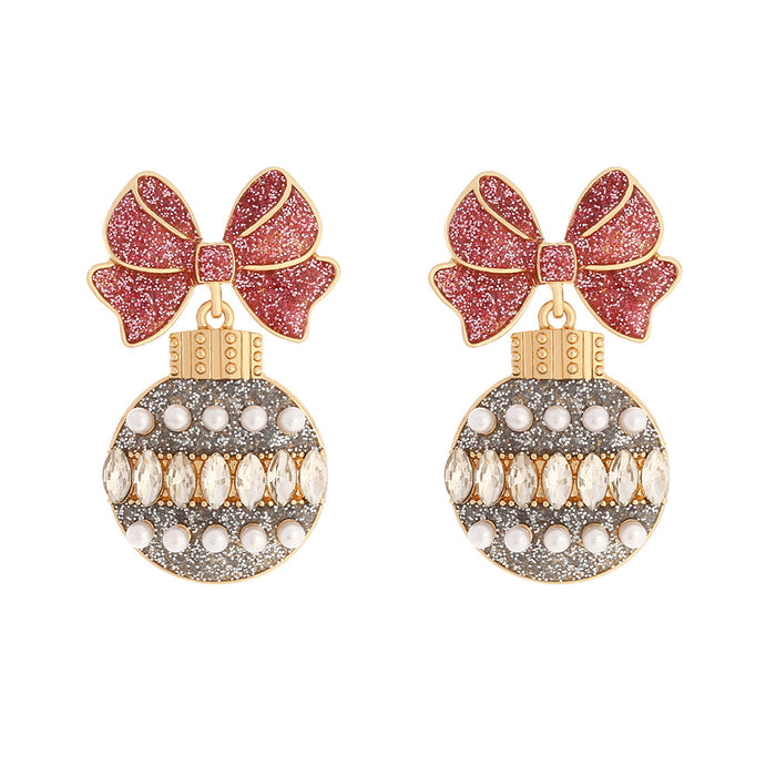 Wholesale Colorful oil drop bow with diamond studded colorful ball pendant earrings