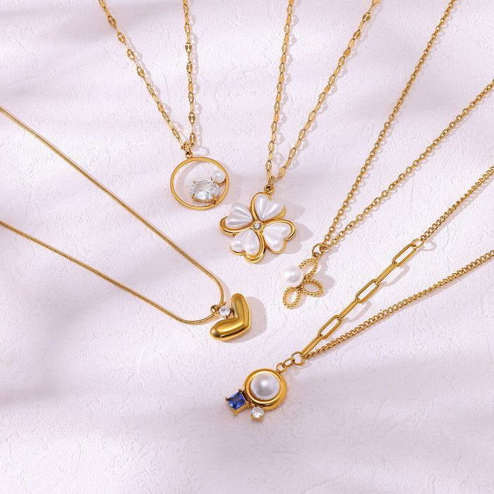 Wholesale Four-Leaf Clover Necklace, Stainless Steel Chain, Elegant Women' s Jewelryw